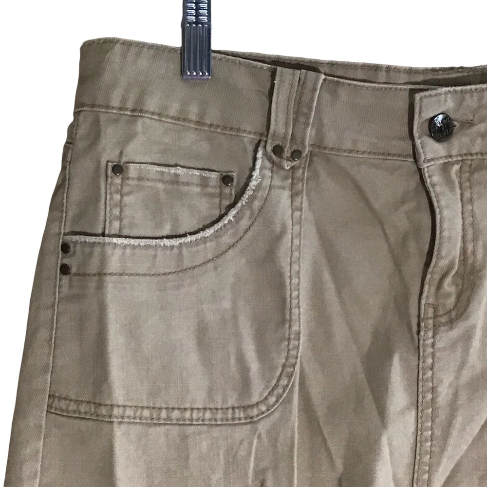 Jordache Khaki Stretch Skirt Juniors Size 11 12 Frayed Hem Embroidered Pockets - Picture 2 of 7